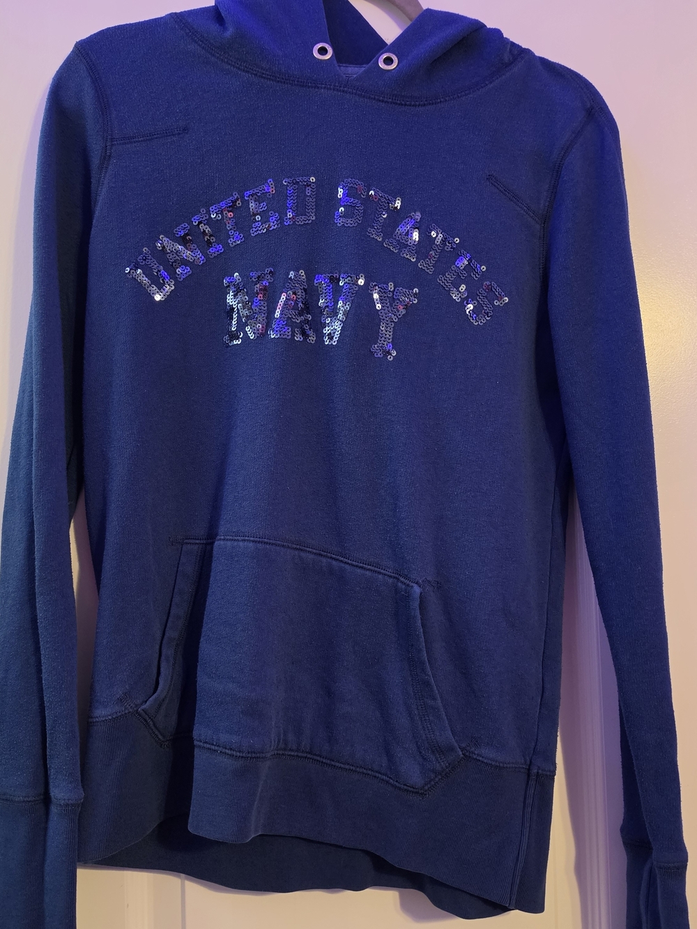 PINK Victoria's Secret Blue Sequin Logo Hoodie (Flaw See Pic)